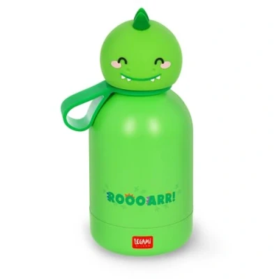 Abbildung von Legami Hot&amp;Cold BFF Kinder Wasserflasche, Dino Motiv, doppellagig aus 18/8 Edelstahl mit luftdichtem Verschluss, hält 12 h heiß und 24 kalt, Fassungsvermögen 310 ml