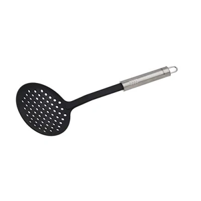 Abbildung von Fackelmann Abseihlöffel 33 cm OVALGRIFF, Abtropflöffel für beschichtete Pfannen und Töpfe, Küchenhelfer aus hochwertigem Edelstahl Kunststoff (Farbe: Silber/Schwarz), Menge: 1 Stück