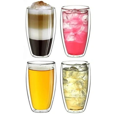 Abbildung von Creano doppelwandiges Thermoglas 400ml „DG SH“, großes Doppelwandglas aus Borosilikatglas, doppelwandige Latte Macchiato Gläser, Kaffee, Tee, 4er Set