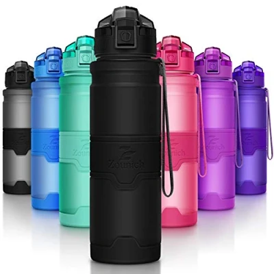 Abbildung von Zounich Trinkflasche Sport BPA frei Kunststoff Sporttrinkflaschen für Kinder Schule, Joggen, Fahrrad, öffnen mit Einer Hand Trinkflaschen Filter, Schwarz, 14oz/400ml