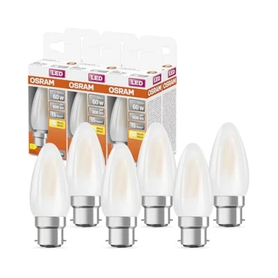 Abbildung von OSRAM LED Star Classic B60 Lampe für B22d Sockel, Kerzenform, GL FR, 806 Lumen, warmweiß (2700K), Ersatz herkömmliche 60W Glühbirnen, nicht dimmbar, 6er Pack