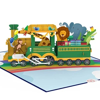 Abbildung von papercrush® Pop Up Karte Eisenbahn mit Tieren Lustige 3D Geburtstagskarte Lokomotive für Kinder (Mädchen &amp; Jungen), Glückwunschkarte zum Kindergeburtstag, Gutschein Zoobesuch