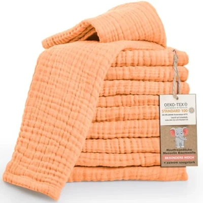 Abbildung von LAYNENBURG 10er Set Premium Spucktücher Baby aus extra weichem Musselin 100% Baumwolle 30x50cm Oeko Tex 100 tücher als Mulltücher, Mullwindeln oder Stoffwindeln (Aprikose)