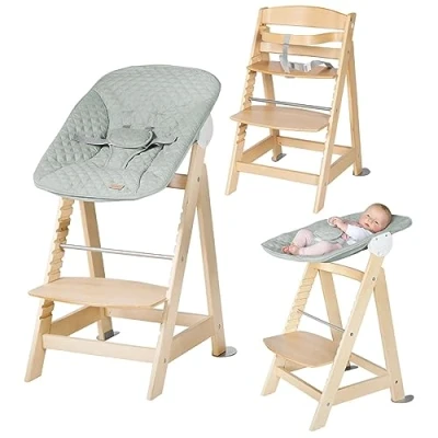 Abbildung von roba Born Up Treppenhochstuhl, Set 2in1, &#039;roba Style frosty green&#039;, Hochstuhl mit Liegefunktion, ab Geburt