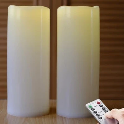 Abbildung von NONNO&amp;ZGF 10cm X 25cm Outdoor Groß LED im Freien Wasserdichte Kerzen, Batteriebetriebene Plastikkerze mit Fernbedienung/Timer Funktion (Warmweißes Licht) 2er Set