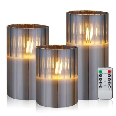 Abbildung von CCLIFE LED Kerzen 3er Set mit Fernbedienung Timer Funktion 300 Stunden flackernde Paraffin Echtwachs Kerze flammenlose Batteriebetrieb CushHom