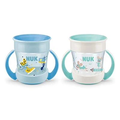Abbildung von NUK Mini Magic Cup Trinklernbecher auslaufsicherer 360 Trinkrand ab 6 Monaten praktische Griffe BPA frei 160 ml Junge 2 Stück