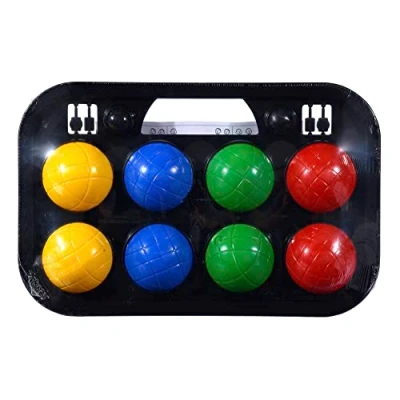 Abbildung von Simba 107401391 Boccia Spiel Tragekorb, 8 Kugeln 7x8cm, 2 Zielkugeln, grün , gelb blau rot