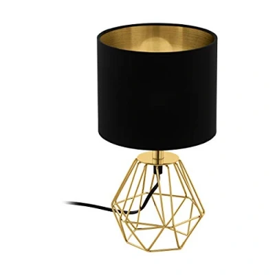 Abbildung von EGLO Nachttischlampe Carlton 2, Deko Tischlampe Vintage, Retro Lampe aus Metall und Stoff in Gold Schwarz, E14