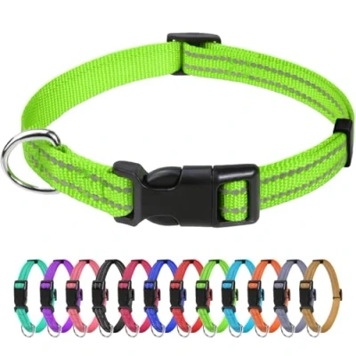 Abbildung von TagME Nylon Hundehalsband, Verstellbares Reflektierendes Hundehalsband mit Sicherheitsschnalle für Welpen, Grün, 1.0cm Breite