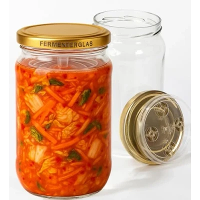 Abbildung von myFERMENTS Kimchi Behälter 2L großes Fermentierglas für Kombucha, Kimchi, Kefir Einmachgläser mit Schraubdeckel, weite Öffnung zum Einlegen, Fermentieren Luftdichte Deckel 2er Set