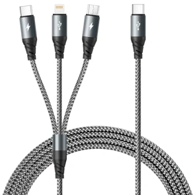Abbildung von USB C auf Multi Ladekabel,[1.2M] Ladekabel 3 in 1 Schnellladekabel iPhone Kabel mit iP Micro Typ Lightning Cable Universal Ladekabels für 16 15 14,iPad Pro,MacBook,Galaxy