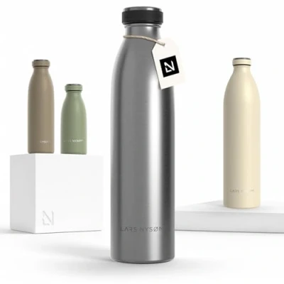 Abbildung von LARS NYSØM Edelstahl Trinkflasche 350ml, 500ml, 750ml, 1L, 1 5 liter Thermosflasche Kohlensäure geeignet Auslaufsichere Wasserflasche für Sport, Outdoor, Schule (Stainless Steel, 750ml)
