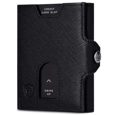 Abbildung von VON HEESEN Slim Wallet mit XL Münzfach &amp; RFID Schutz Leder Geldbörse Herren klein Mini Geldbeutel Damen Portmonee Kartenetui Echtleder Karten Portemonnaie Kreditkartenetui Schwarz Saffiano