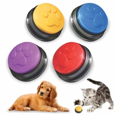 Abbildung von SUHSAI Hundetasten für Kommunikation und Training, Hundetaste Sprachtraining, Haustier Trainingssummer, 4er Pack tragbare Hundesprechtaste, Hundesprechtasten Hund Katze