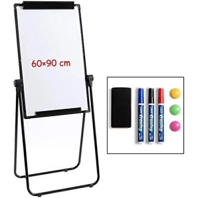 Abbildung von Whiteboard mit Ständer Flipchart Staffelei DOEWORKS Magnetische doppelseitiger Ständer, höhenverstellbar und zusammenklappbar, 90cm x 60cm