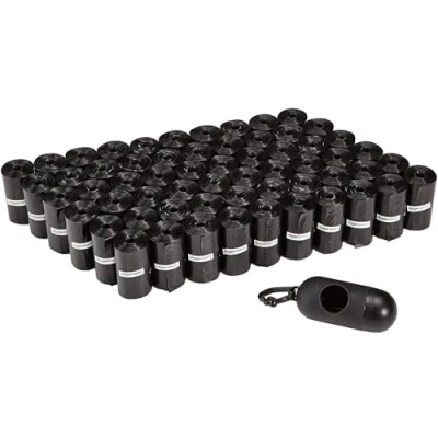 Abbildung von Amazon Basics Hundekotbeutel mit Spender und Leinenclip, Unparfümiert, 900 Stück, 60 Packungen 15, 33 x 23 cm, Schwarz