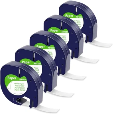 Abbildung von 5x MarkField Kompatible für Dymo Letratag 12mm x 4m White Paper Etikettenband, mit XR Papier Etikettenband LT 100H 100T XM 2000, Schwarz auf Weiß