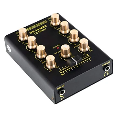 Abbildung von Pronomic DX 10 MKII DJ Mixer kompakter 2 Kanal mit zwei Line Eingängen und Band Equalizer Mikrofoneingang separatem Laustärkeregler Master Kopfhörer Ausgang schwarz