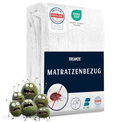 Abbildung von Dreamzie Matratzenbezug 160x200x20 cm gegen Milben und Bettwanzen Milbenbezug Matratzen Komplett mit Reißverschluss Matratzenschoner 160x200cm für Allergiker Wasserdicht, Bi Ome Öko Tex
