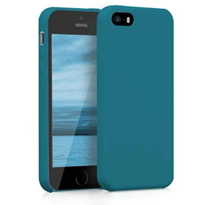 Abbildung von kwmobile Hülle kompatibel mit Apple iPhone SE (1.Gen 2016) / 5 5S Silikon Handy Case Handyhülle weiche Oberfläche kabelloses Laden Petrol