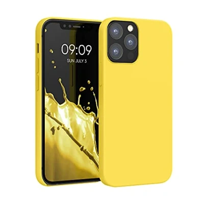 Abbildung von kwmobile Hülle kompatibel mit Apple iPhone 12 / Pro Silikon Handy Case Handyhülle weiche Oberfläche kabelloses Laden Strahlend Gelb
