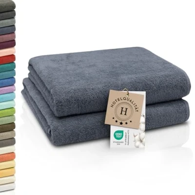 Abbildung von ZOLLNER 2er Set Badetücher weiche und saugstarke Duschtücher waschbar bis 95C Baumwolle 100x150 cm in grau