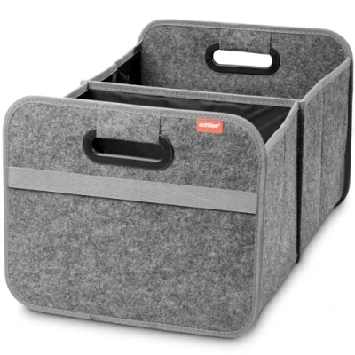 Abbildung von achilles Auto Faltbox XL Filz Kofferraumtasche mit großem Stauraum große Einkaufstasche Aufbewahrungsbox für organisiertes Verstauen (Grau)
