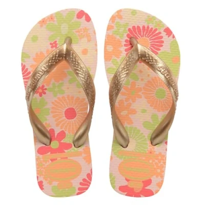 Abbildung von Havaianas Kids Flores, bequeme, langlebige und witzige Flip Flops, Sohle mit Blumenmuster, Metallic Riemen rutschfeste Sohle, Mädchen