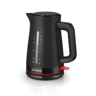 Abbildung von Bosch kabelloser Wasserkocher MyMoment TWK3M123, Abschaltautomatik, Überhitzungsschutz, Tassenanzeige, beidseitige Wasserstandsanzeige, entnehmbarer Kalkfilter, 1,7 L, 2400 W, Schwarz matt
