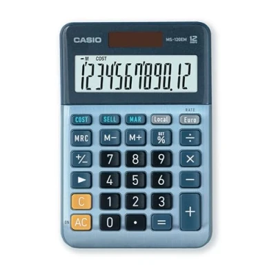 Abbildung von Casio Tischrechner MS 120EM 12 stellig Währungsumrechnung Cost/Sell/Margin Aluminiumfront Solar /Batteriebetrieb