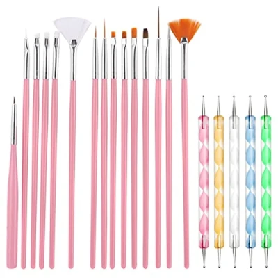 Abbildung von Cheerhom 20 Stück Nagel Pinsel Set mit Dotting Tool,Pinsel für Gelnägel,Pinsel Nageldesign Gelnägel UV Gel Nail Art.