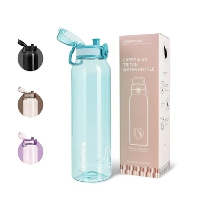 Abbildung von UZSPACE Trinkflasche 1l Sport Wasserflasche, auslaufsicher Flasche unterwegs, spülmaschinenfest, kohlensäure geeignet, Sportflasche für gym fahrrad fitness wandern Büro, mit Zeitmarkierung