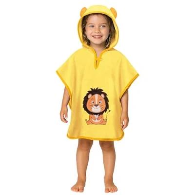 Abbildung von LAYNENBURG Premium Badeponcho Kinder mit Kapuze 100% Baumwolle OEKO TEX Baby Jungen Mädchen Handtuch Poncho Frottee 1 3 Jahre/Löwe