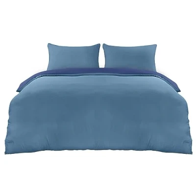 Abbildung von Utopia Bedding Bettwäsche Set Mikrofaser Bettbezug 230x220 cm + 2 Kissenbezüge 50x75 Marineblau/Hellblau