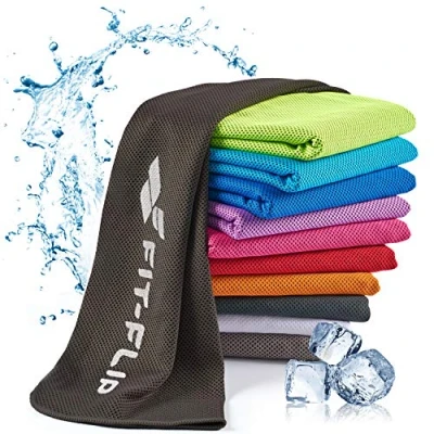 Abbildung von Fit Flip kühlendes Handtuch als Cooling Towel und mikrofaser Kühltuch Sporthandtuch Airflip für Fitness Sport Ice Kühlhandtuch (schwarz, 120x35cm)