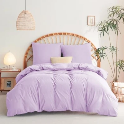 Abbildung von WAVVE Bettwäsche 155x220 3 teilig Hellviolett Bettbezug 155 x 220 Set mit 2 Kissenbezüge 80x80 cm, Sets 155x220cm aus Mikrofaser Reißverschluss Weich und Bügelfrei