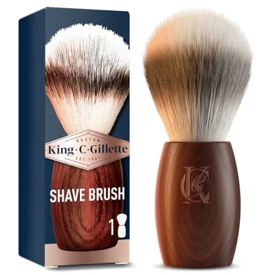 Abbildung von King C. Gillette Bartpflege Rasierpinsel Herren mit weichen Borsten und Holzgriff, Rasurerlebnis auf Barbier Niveau, Geschenk für Männer