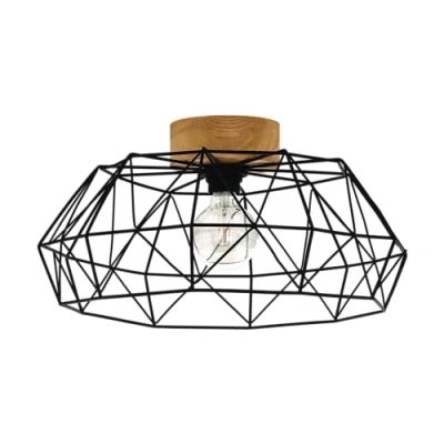 Abbildung von EGLO Deckenlampe Padstow, Deckenleuchte Vintage, Industrial, Retro, Deckenstrahler aus Stahl und Holz, Wohnzimmerlampe in Schwarz, Natur, Flurlampe Decke FSC zertifiziert, E27