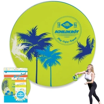 Abbildung von Schildkröt® Tropical Disc, Wurfscheibe aus festem Schaumstoff mit Neoprenüberzug, Ø 23cm, tolle Flugeigenschaften, geringes Gewicht, salzwasserfest, ideal für Strand &amp; Garten, 970300