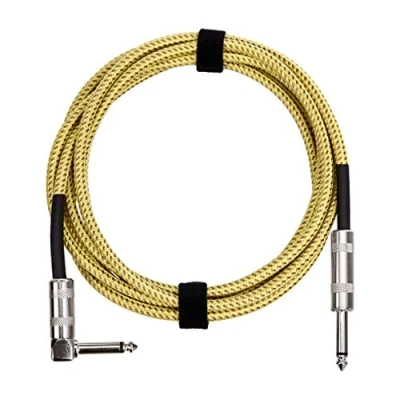 Abbildung von Amazon Basics Hilfs Kabel für Elektrische Gitarre, Bass, Keyboards, Geflochten, Rechtwinkliger 6,35mm Stecker, Geräuschlos, 3 m, Gelb &amp; Braun