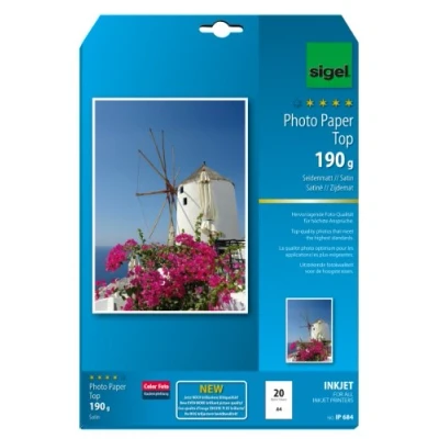 Abbildung von SIGEL IP684 InkJet Fotopapier Top, A4, 20 Blatt, seidenmatt, hochweiß, 190 g, für hochwertige Fotografien