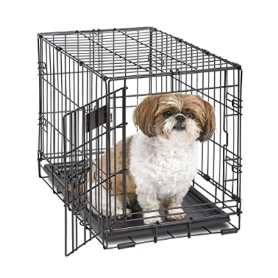 Abbildung von MidWest Homes for Pets iCrate Modell 1522 Hundebox, ca. 58 cm lang, mit Einzeltür, auslaufsicherer Bodenwanne, Bodenschutzfüßen, Trenneinsatz und patentierten Funktionen, schwarz