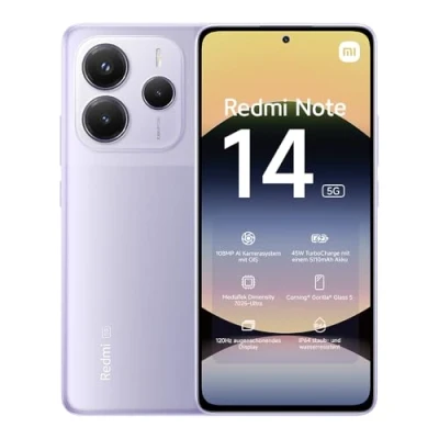 Abbildung von Xiaomi Redmi Note 14 5G Smartphone, 8 + 256GB, Purple, 108MP AI Kamerasystem, 5110mAh Akku, 120Hz Augenschutzdisplay, Funktionen (kein Ladegerät enthalten)