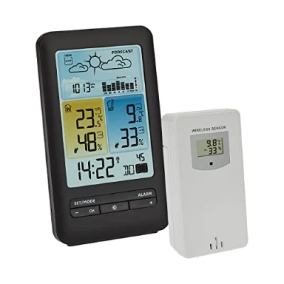 Abbildung von TFA Dostmann Funk Wetterstation, 35.1165.01, Wettervorhersage mit Symbolen, Außensensor, Luftdruck Grafik, Mondphase, inkl Aussensenor, Max. Min. Werte, Amazon Exklusiv, schwarz