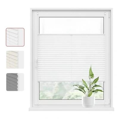 Abbildung von WOLTU Plissee Klemmfix ohne Bohren 55x130cm (BxH) Weiß Faltrollo Plisseerollo mit Klemmträger Lichtdurchlässig, Jalousie Sichtschutz und Sonnenschutz Easyfix Rollo für Fenster &amp; Tür