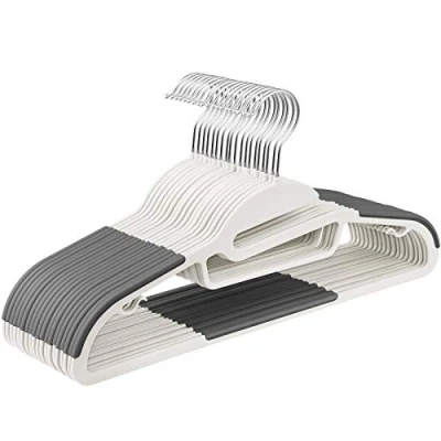 Abbildung von SONGMICS Kleiderbügel Kunststoff, 20er Set, Bügel mit U förmiger Öffnung, platzsparend, 0,5 cm dick, 41,5 breit, um 360 drehbarer Haken, weiß dunkelgrau CRP041WG02