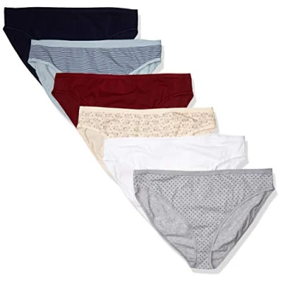 Abbildung von Amazon Essentials Damen Slip Aus Baumwolle Mit Hohem Beinausschnitt (In Übergröße Erhältlich), Atmungsaktiv, 6er Pack, Mehrfarbig/Floral/Punkte/Streifen, XXL Große Größen
