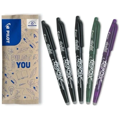 Abbildung von PILOT FriXion Ball 0.7 Set 5 Stück: Farbe 3 Schwarz, 1 Grün, Lila Radierbare Tintenroller Angenehme Schreibführung, Thermosensitive Tinte, Austauschbare Mine Mittlere Spitze