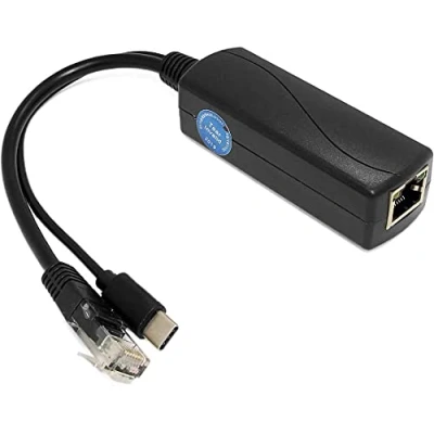 Abbildung von Gigabit Type C PoE Splitter 5V 3A, IEEE 802.3af/at Standard, 10/100/1000Mbps Power Over Ethernet with RJ45 Port and TypeC Adapter(TYPEC0503G Black)